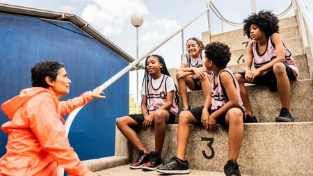 Mother with her 3 children athlete daughters and son